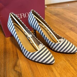 Merona Alexis Blue and White Striped Heels